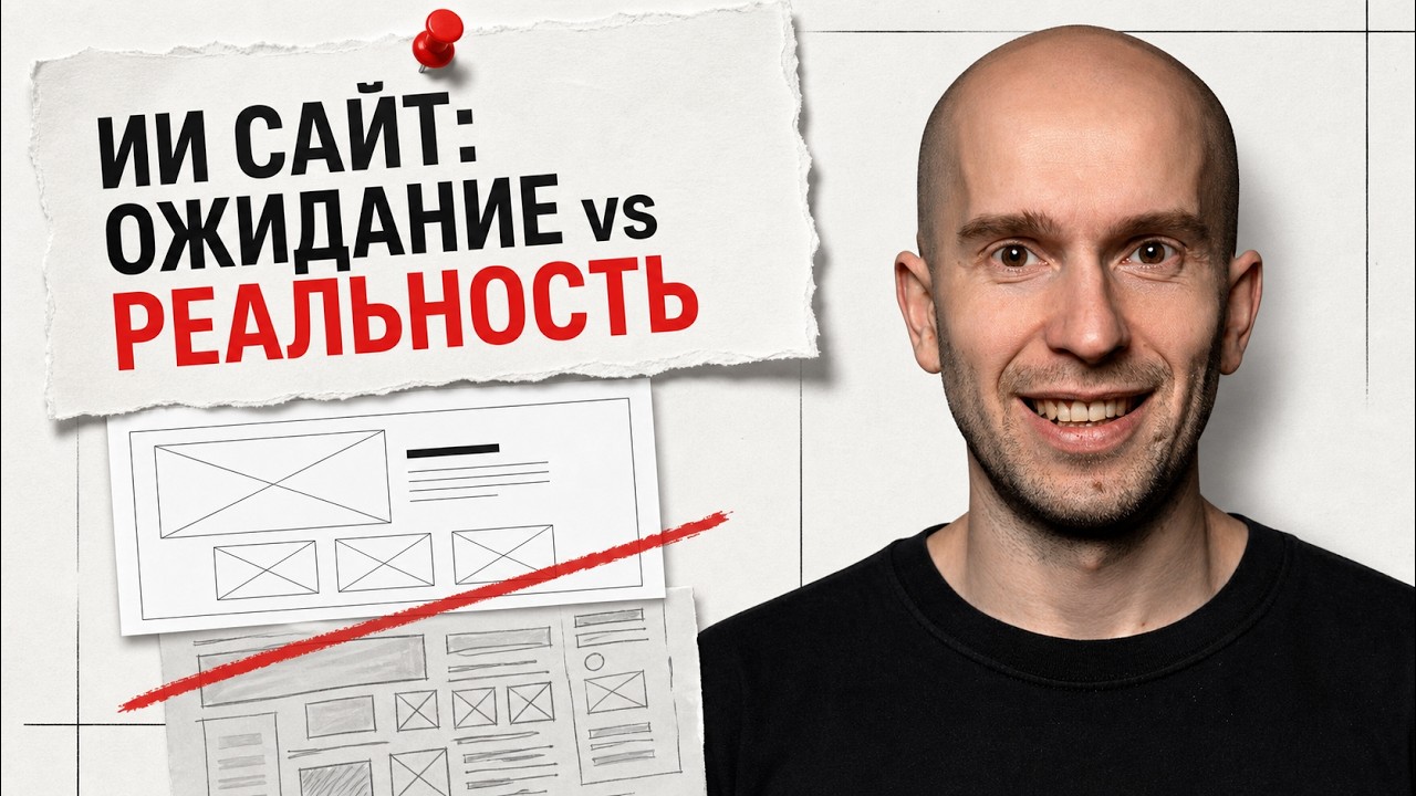 Обложка YouTube-видео: ИИ-сайт, ожидание и реальность